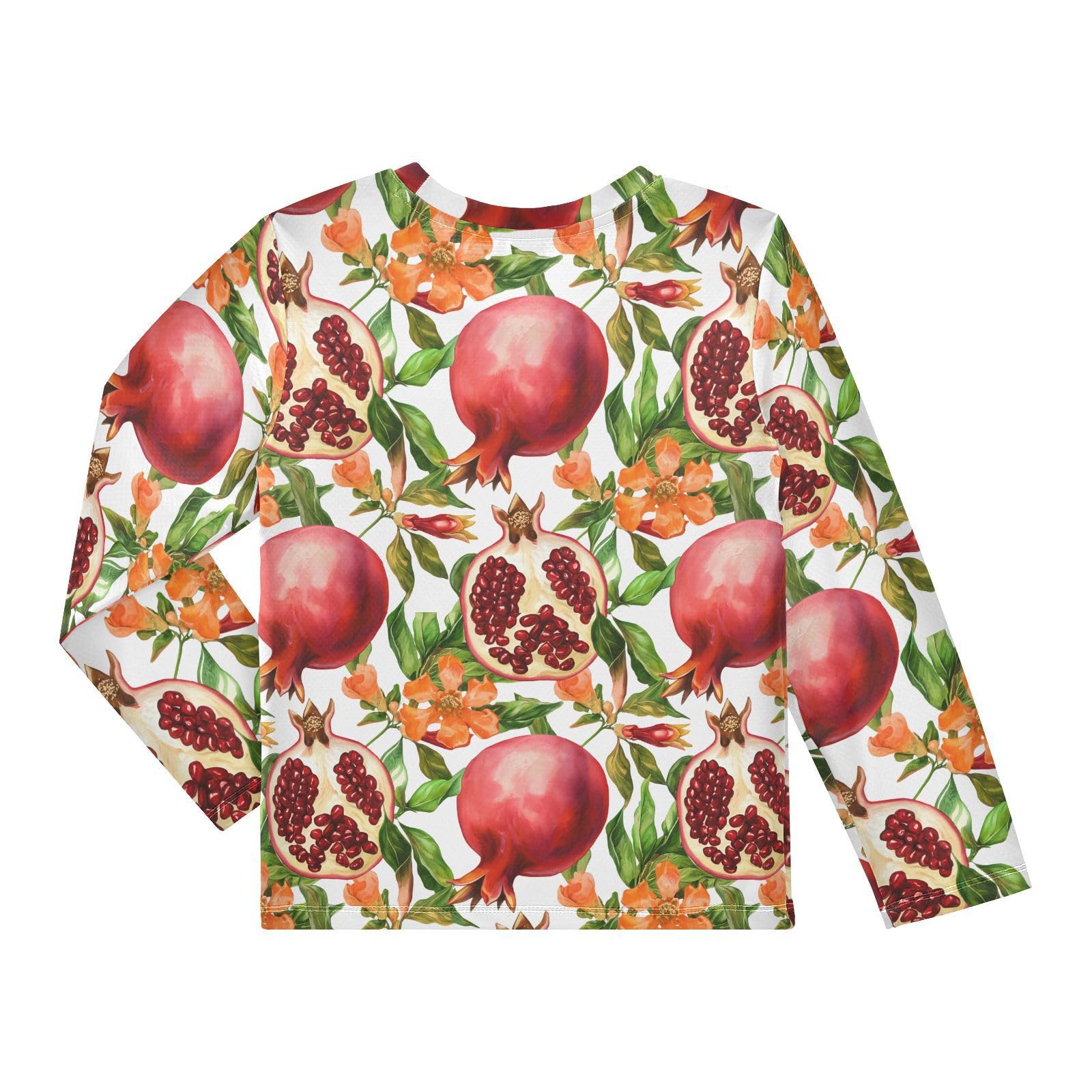 DOMIKING Pomegranate Flower Green Leaves Boys Long Sleeve Rashguard Shirt Kids Quick Dry Swim Shirt for Running Swiming Pool 9-10T