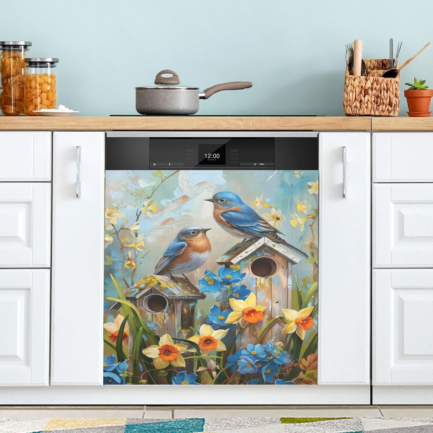 Dishwasher Magnet Cover Garden Flower Bird Refrigerator Magnets for Home Kitchen Decoration Washing Machine Sticker image 2