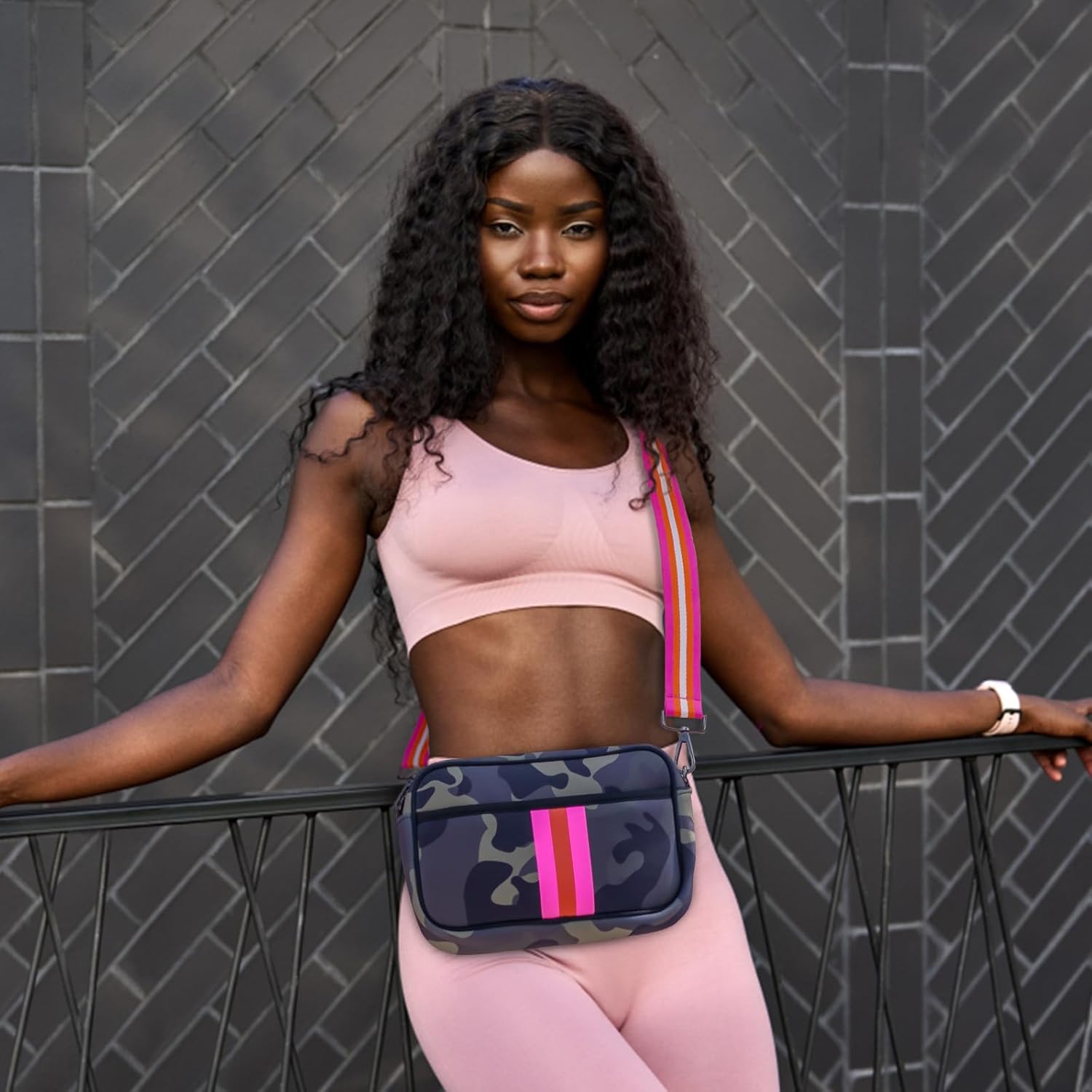 Checkered Crossbody Bum Bags for Women Nylon Checkered Purse Fanny Packs Sling Cross Body Bag with Adjustable Strap