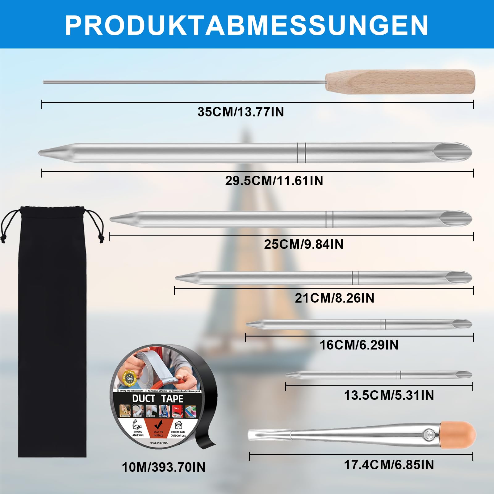 9-Teiliges Seil-Spleißwerkzeug-Set, Seilspleiß-Set, Fid-Kit mit Edelstahl-Stranghalter Seilverbindungsset und Schwarzes Klebeband, Flechtnadeln für Geflochtene Seilverbindung Segeln Takelage Seilwinde
