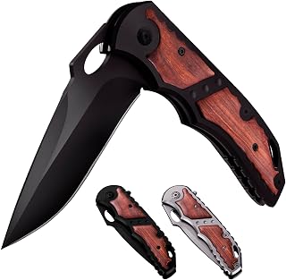 Pocket Knife - Spring Assisted Knife - Tactical Survival Folding Knives - Best EDC Camping Hiking Hunting Knofe Gear Accessories for Men Wood Handle Sharp Blade Knives for Men - Father's day gifts 97010 B - Grand Way
