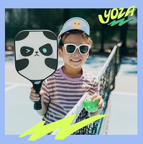 Miniatura 7 de Juego de 2 paletas de pickleball para niños, palas de panda y rana con 2 bolas, ligeras, fibra de vidrio, mejor control, raqueta para principiantes,