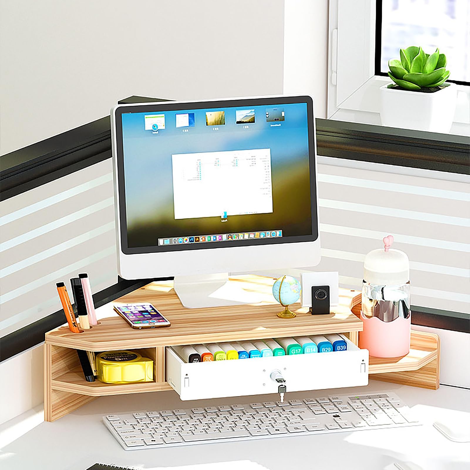 取引中　モニター＋周辺機器＋パソコンセット Amazon.co.jp: モニター台 卓上 引き出しと鍵付きの2段ホワイト