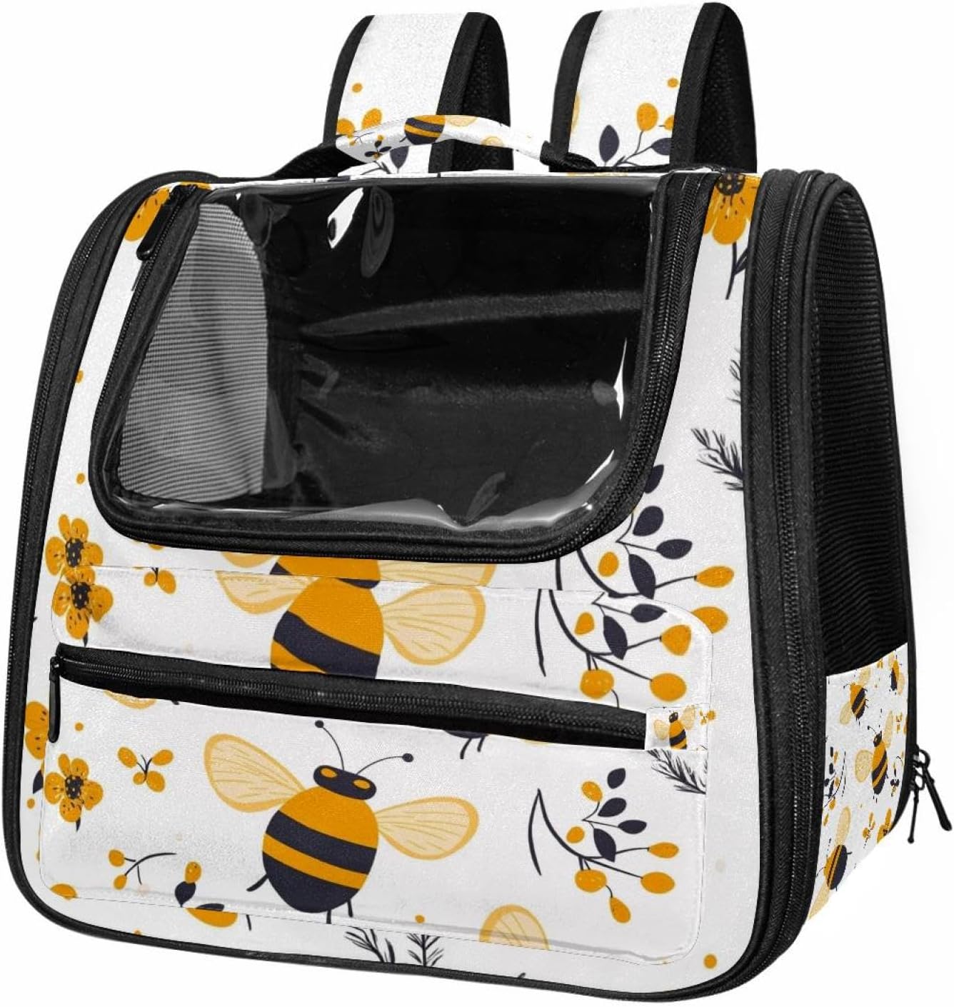 Portable Travel pet Backpack Carrier Hamster Bag Small Dog cat Carrier Breathable Hang Bag, Cute bee Honey Flower (12)