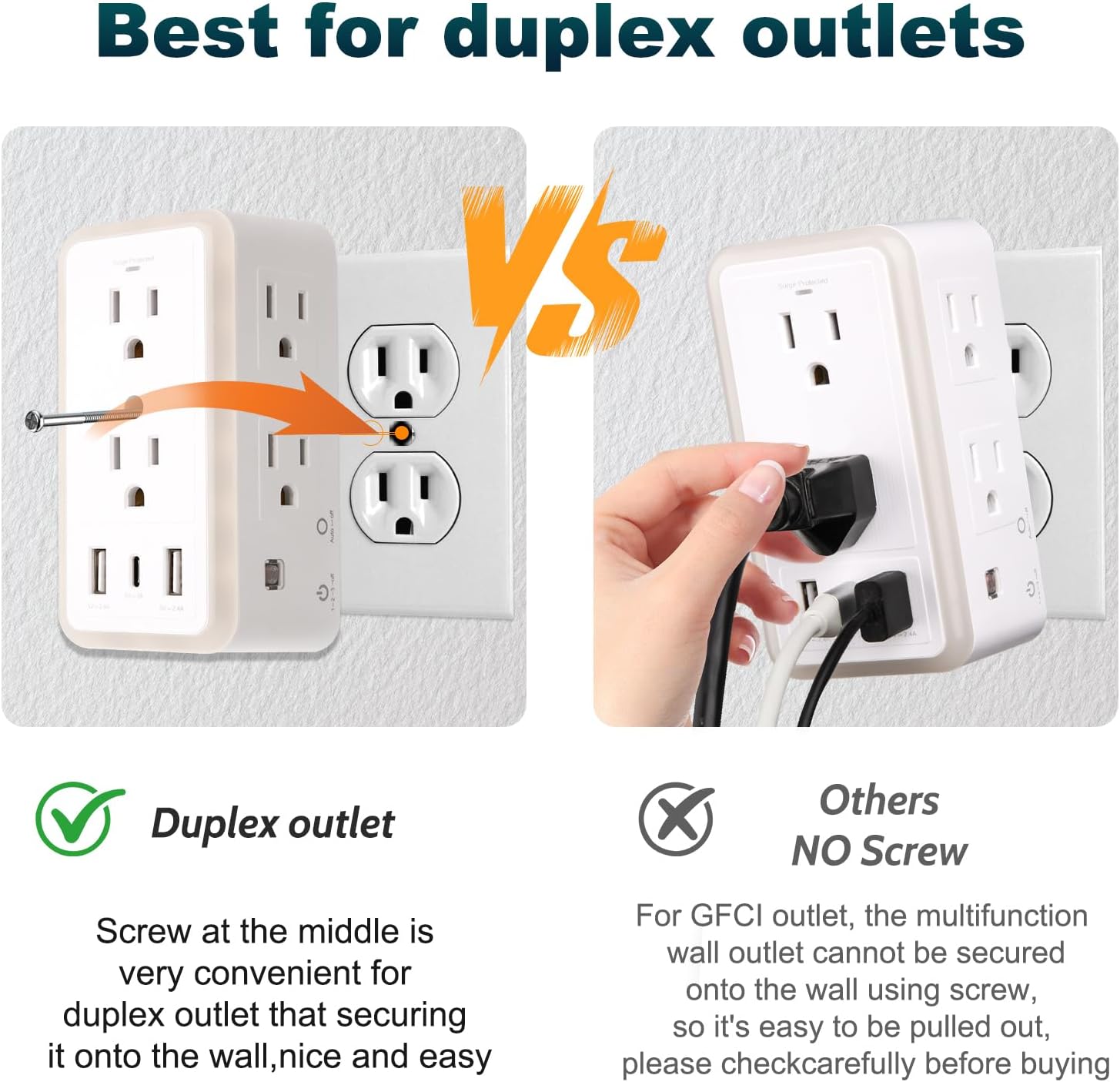 Surge Protector Multi Plug Outlet Extender with Night Light, 6-Outlet Splitter and 3 USB Ports (1 USB C), Wall Charger Power Strip for Home, Office, School, FCC Listed