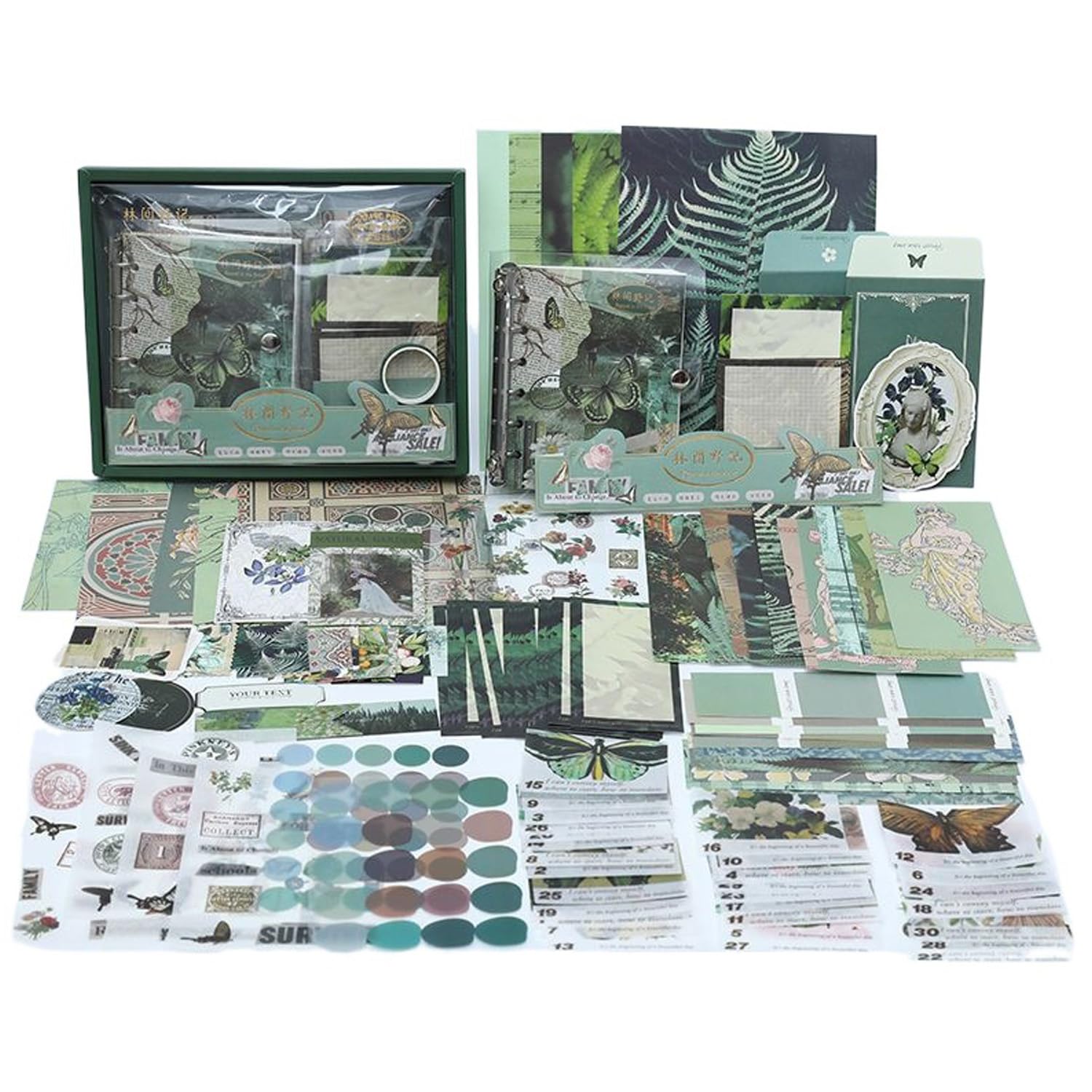 STAYOUNG Scrapbook Kit - Aesthetic Scrapbook Paper with Journaling, Scrapbooking Supplies, Stationery, A6 Grid Notebook with Graph Ruled Pages DIY Scrapbook for Adult Teen Girl Kid, Leaves (Green)