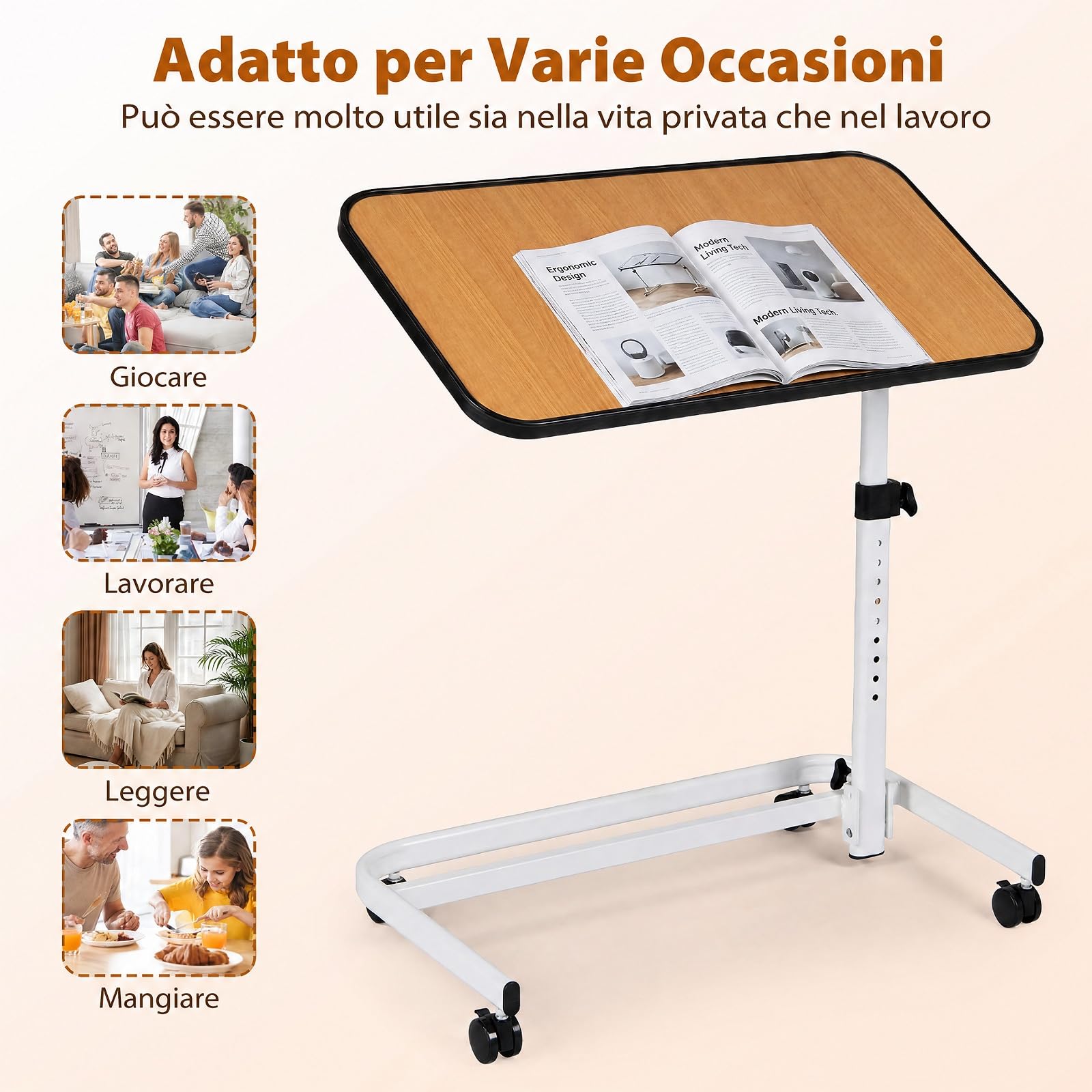 COSTWAY Tavolino Serviletto, Tavolino da Letto e Divano con Ruote (Naturale)
