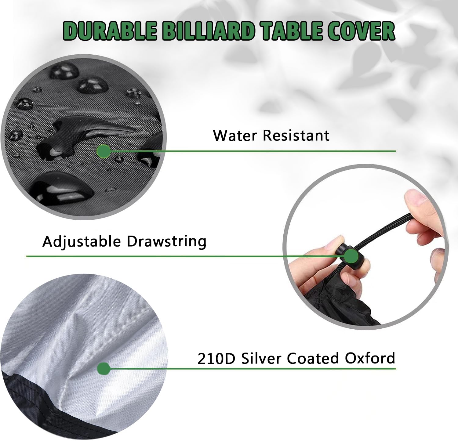 Funvalley Surperfect Copertura per tavolo da biliardo, 2,1 m, impermeabile, per interni ed esterni, antipolvere, in tessuto Oxford 210D, con coulisse