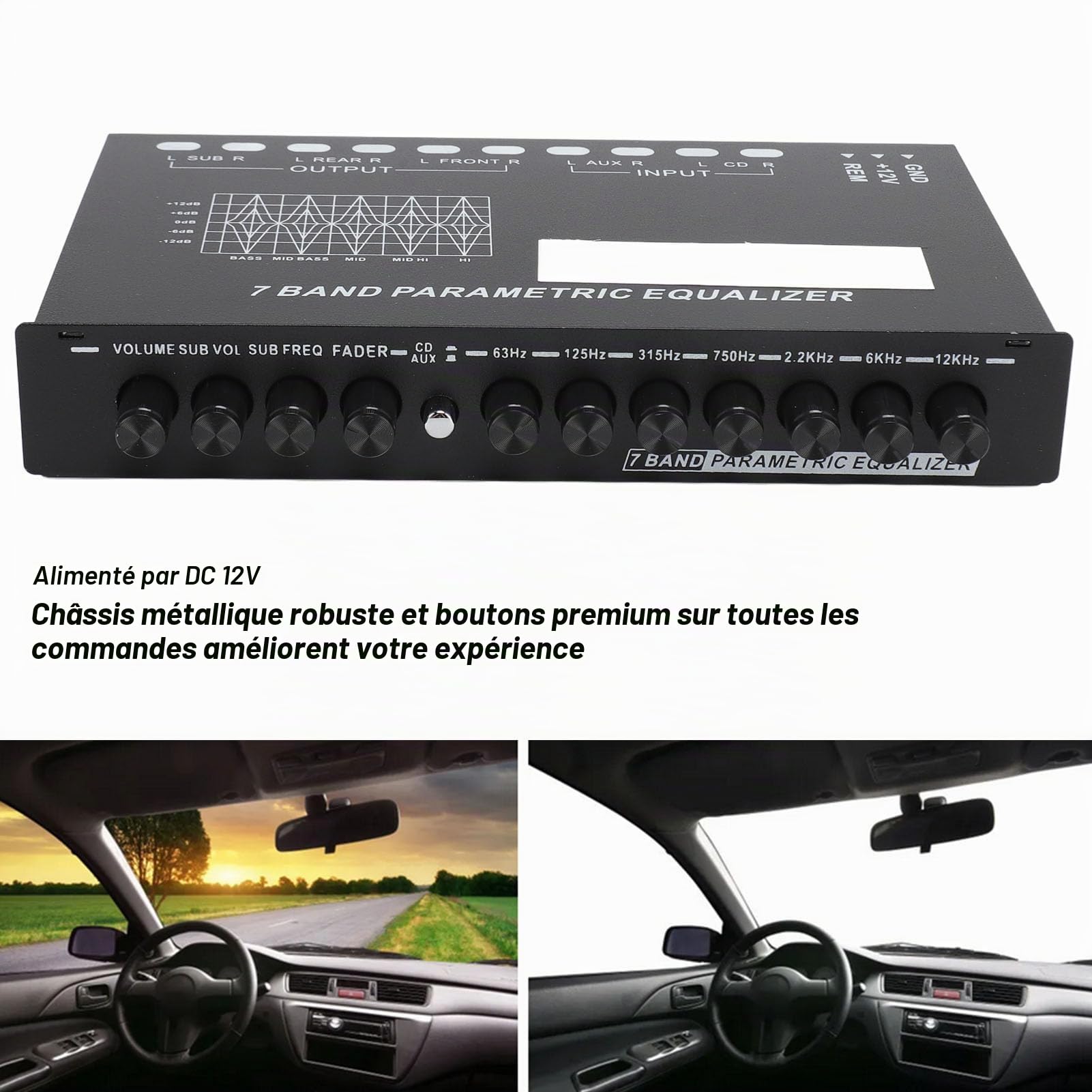 Égaliseur Graphique Audio de Voiture à 7 Bandes, Réglage du Gain Variable, Entrée CD AUX, Sélection de L'entrée EQ pour Système Stéréo, égaliseur Audio de Voiture