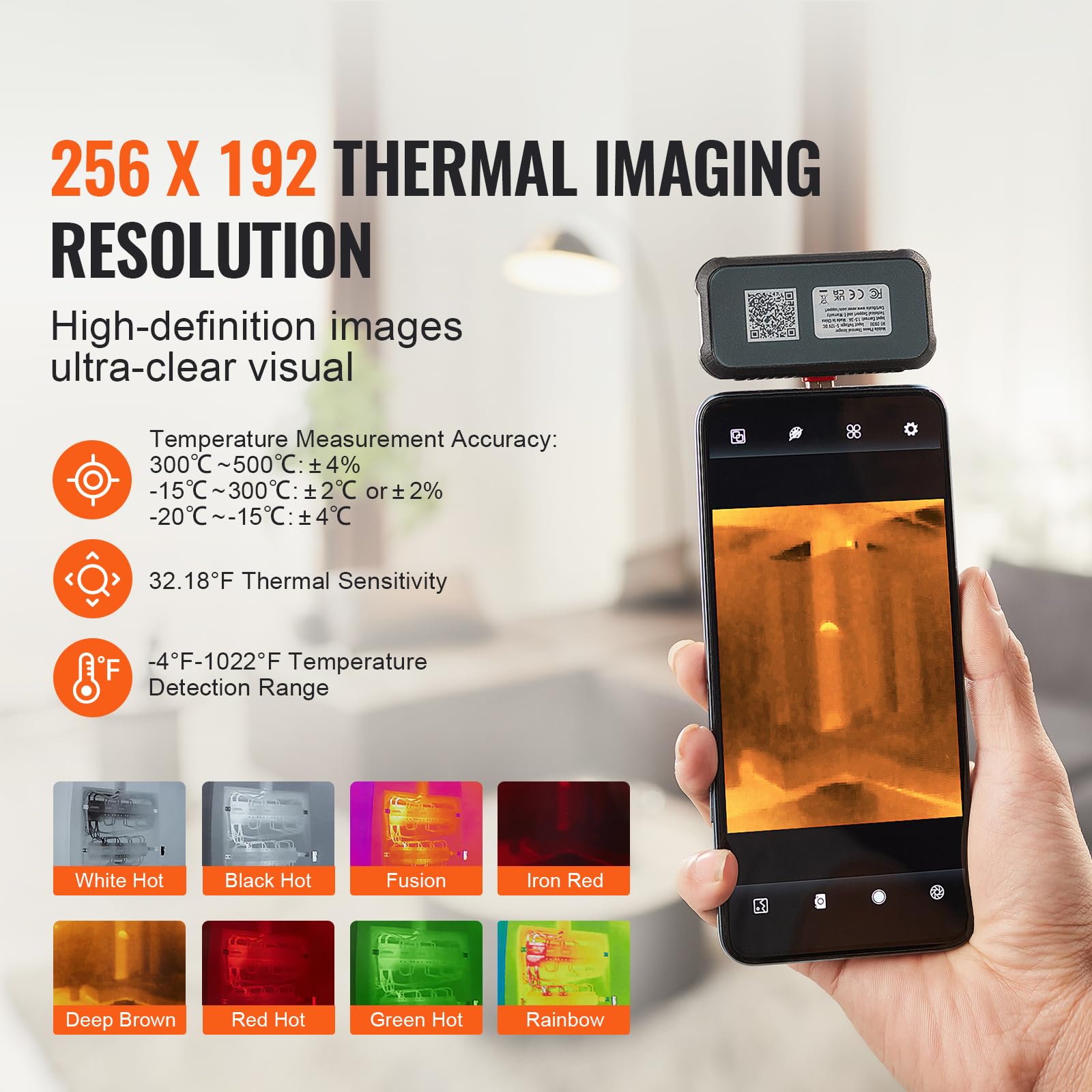 Happybuy Thermal Imaging Camera for Android,256 x 192 IR Resolution Infrared Thermal Imager with Visual Camera, 25Hz Refresh Rate Thermal Camera for Smartphone/Tablet,-4-1022°F Temperature Range, IP54