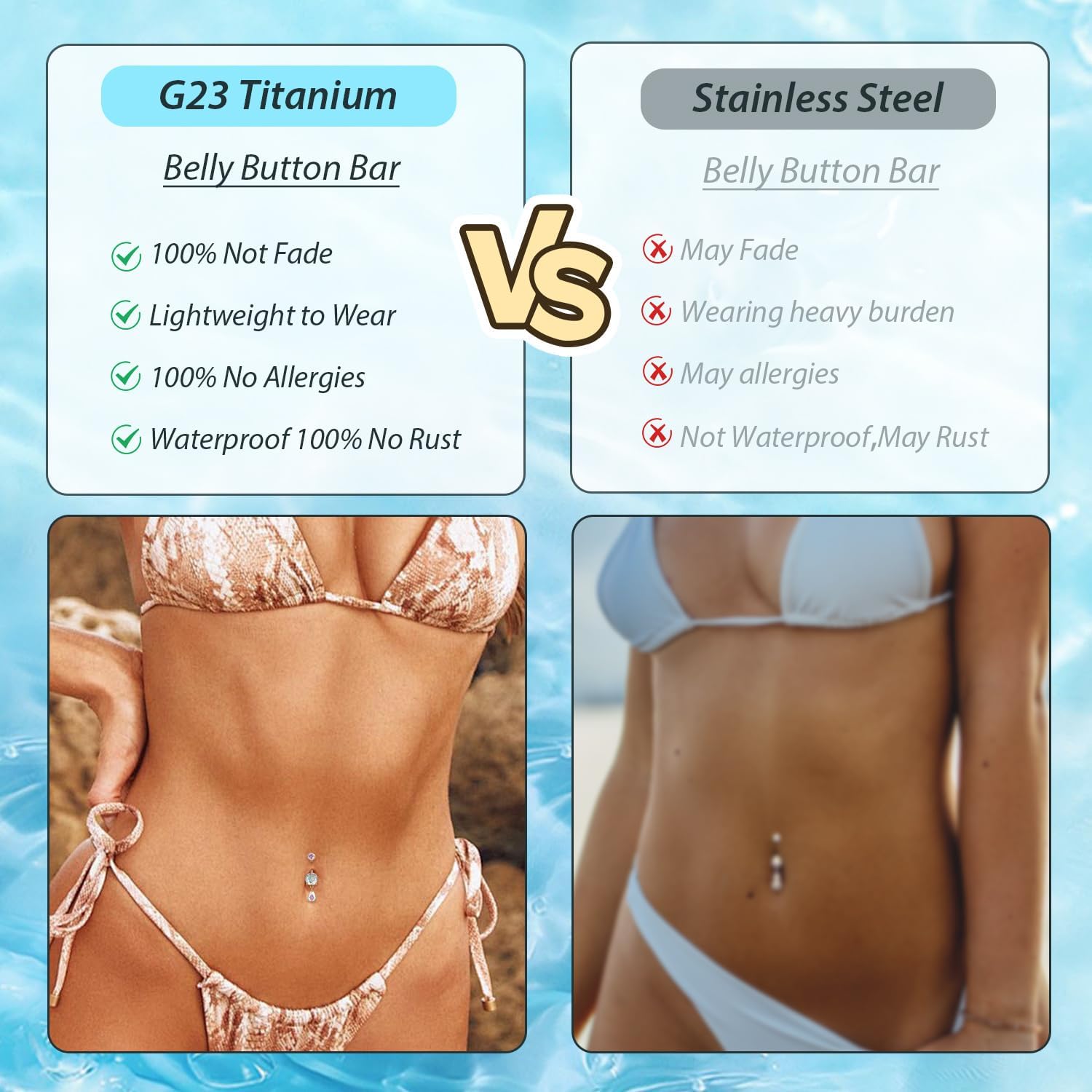 GAGABODY G23 Titanium Belly Button Rings Dangly Belly Ring Navel Piercing Ring Belly Piercing Jewelry 14G 3/8 inch 10mm Navel Barbell CZ - Image 5