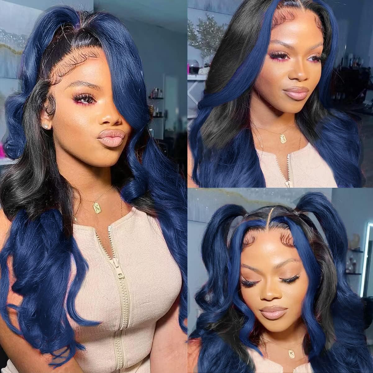 Ombre Blue Beauty Lace Front Wig Amazon.com : Ombre Blue Lace Front Wigs Human Hair Body Wave  main image 2
