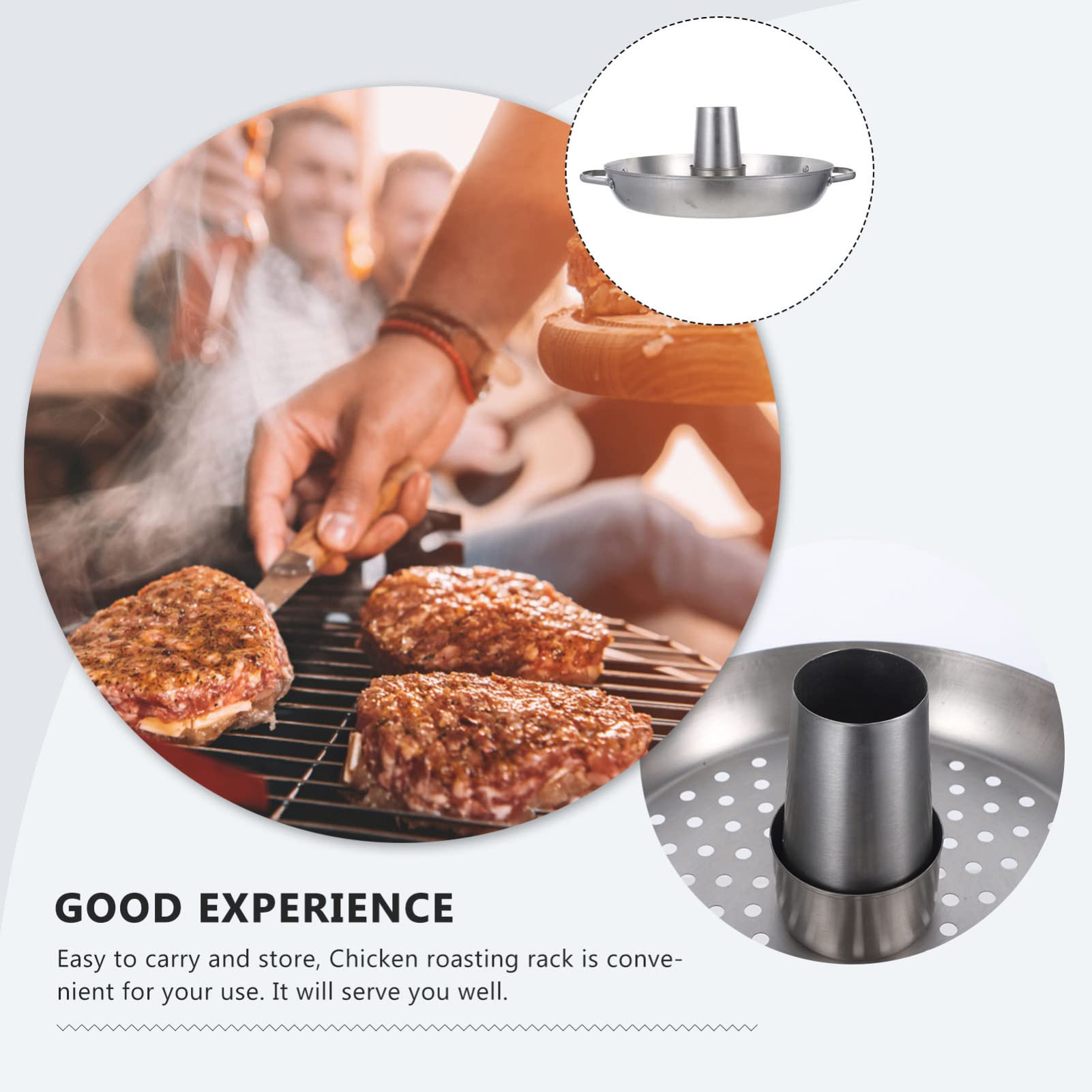 Happyyami Supporto per Pollo Arrosto Verticale in Acciaio Inox Argento | Struttura Stabile, Facile da Pulire e Riporre, Formato Smontabile per Cottura e Gestione Comoda