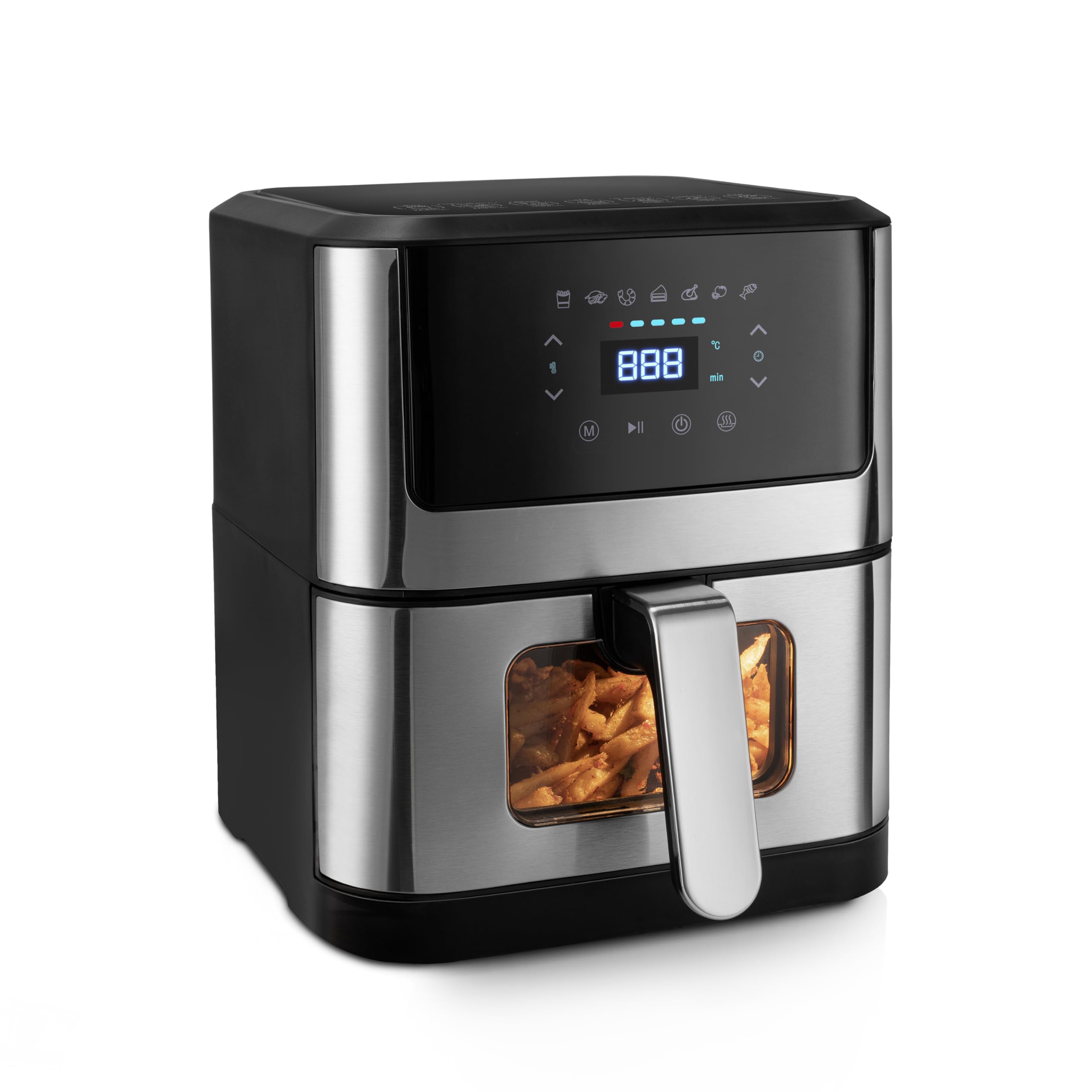 Glen Digital Air Fryer, 6 Litre, 1500W, Digital Controls with 7 Pre-Set Menus, Adjustable 60-Minute Timer, Temperature Control, Fry, Grill, Roast & Bake with Less Oil, Large - Black (SA3043DSS)