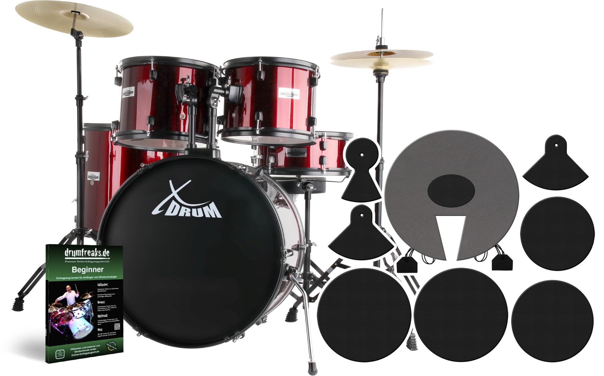 XDrum Rookie 20" Studio Batería Completa Ruby Red Incl. Escuela
