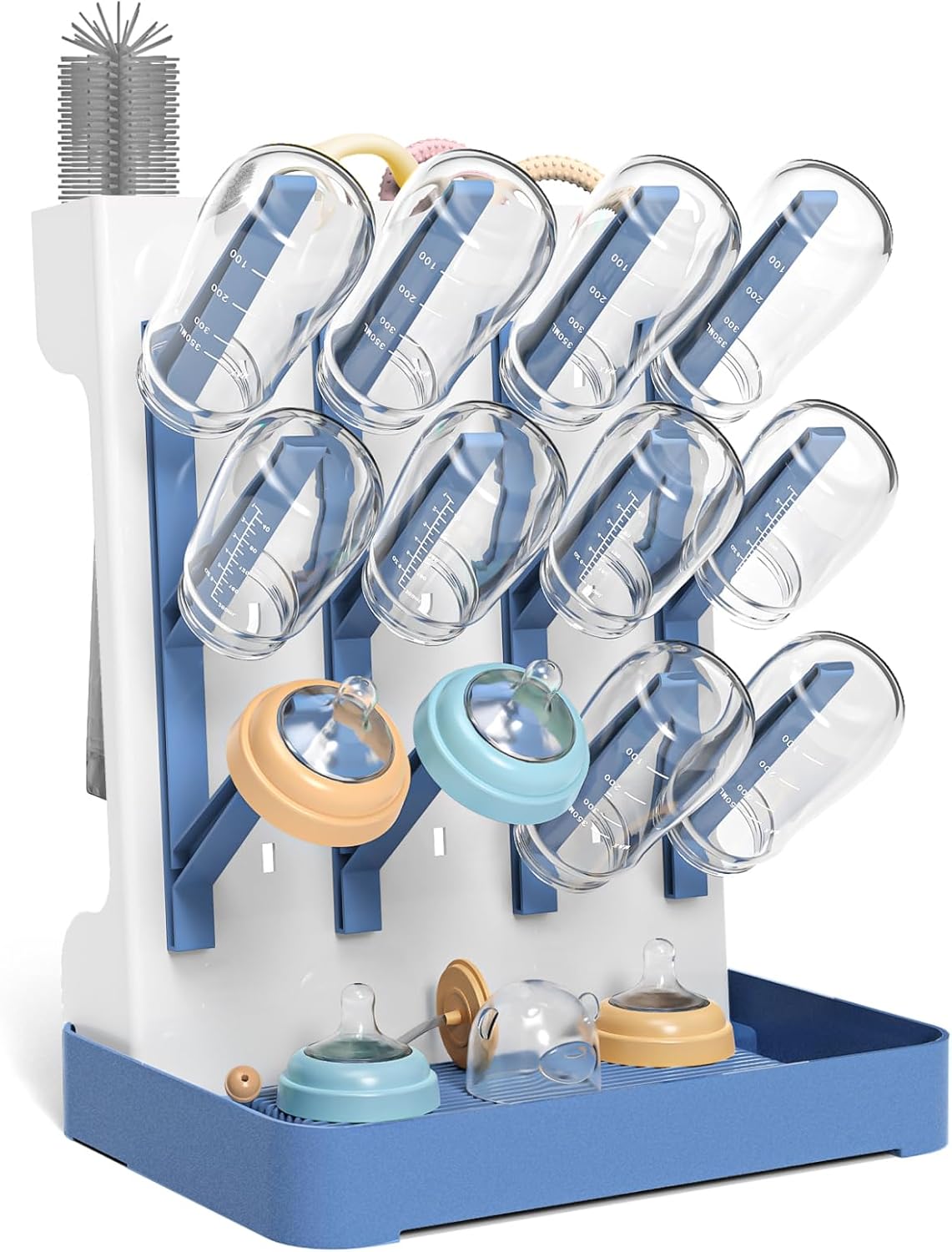 HOMEAL Baby Bottle Drying Rack with Brush Holder Vertical Water Bottle Organizer and Storage Large Capacity Countertop Dryer Space Saving Easy Assembly