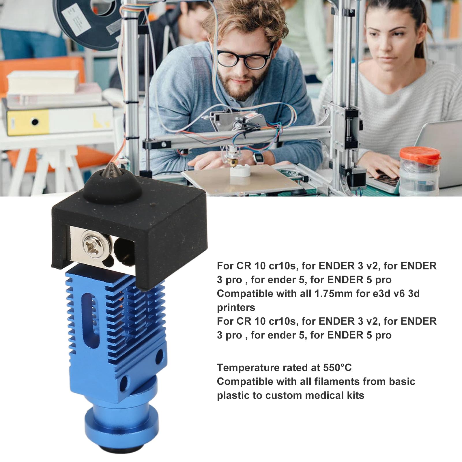 Kit Hotend Stampante 3D per CR 10 CR10s per Ender 3 V2 per Stampante 3D Ender 3, Kit di Aggiornamento Hotend Interamente in Metallo Ad Alta Temperatura Fino a 550 ℃, Ugello