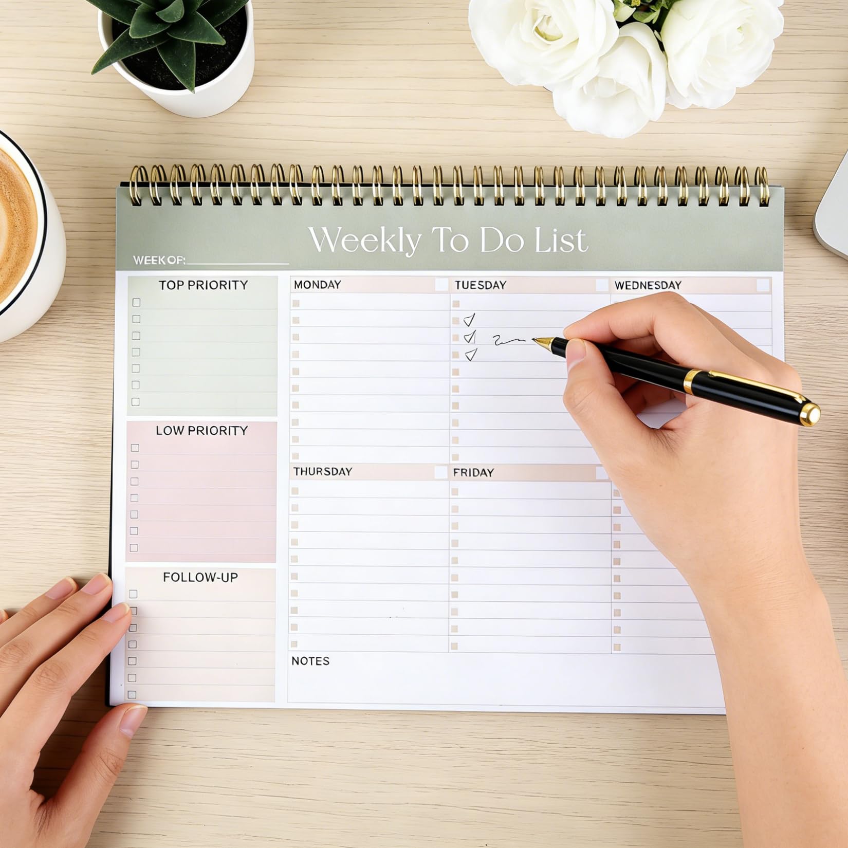 Cahier To Do List Bloc Notes, Bloc Planificateur Hebdomadaire 52 Feuilles, 28 x 21,5 cm