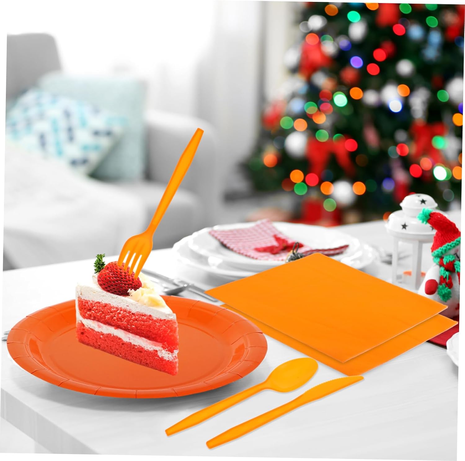 Gatuida Versatile Orange Tableware Set Dinnerware for Parties Events Gatherings Includes Plates Cups Napkins Cutlery and Tablecloth Serving Appetizers Snacks and More