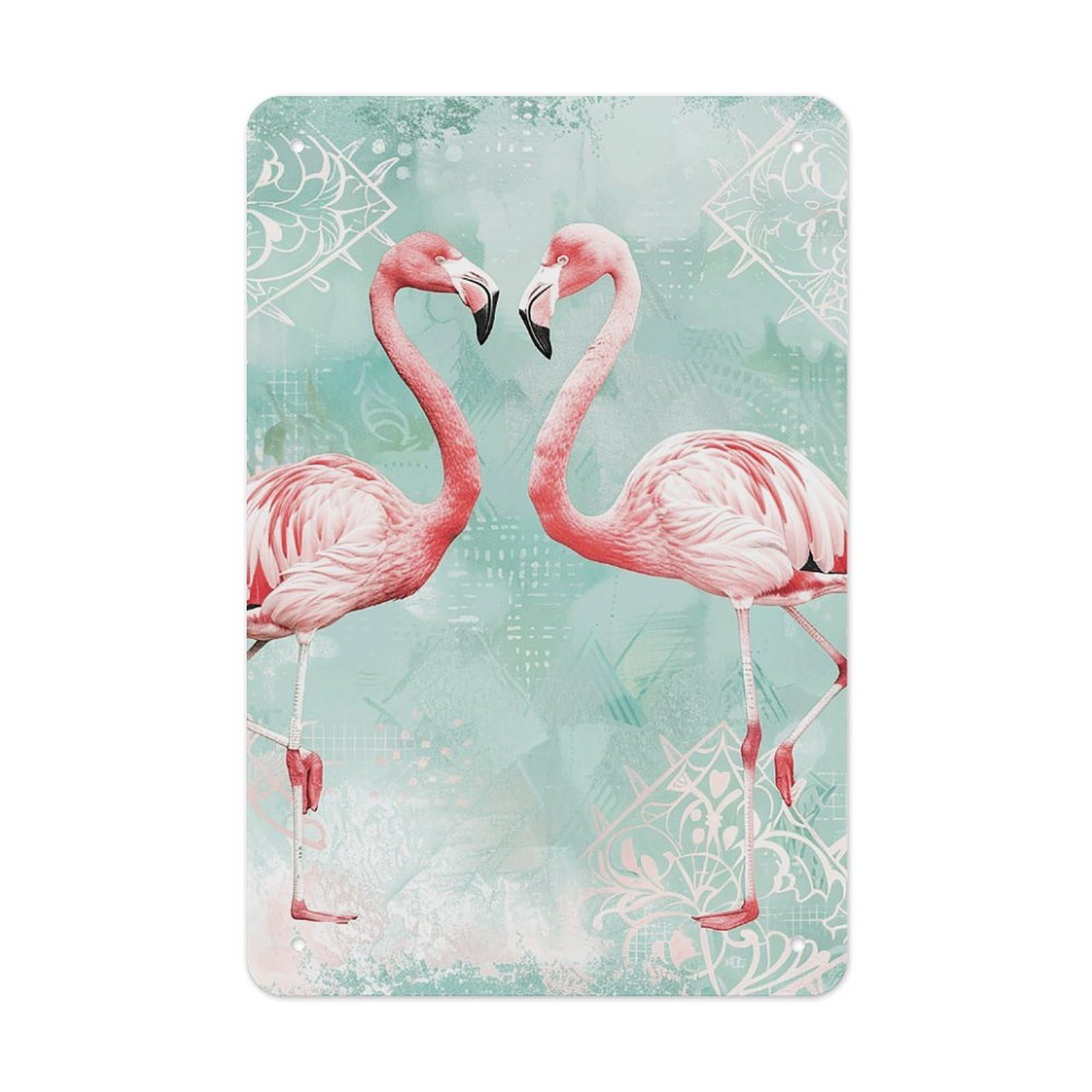 QMNLKH Two Peach Flamingos Plaques for Wall Decor, Personalized Metal Tin Sign for Home, Multifunctional Poster for Office, Fashion Painting for Hallway, Wall Art Pictures, 7.9x11.8Inch