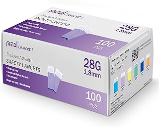 Pressure Activated Safety Lancets (28G x 1.8mm) - Gamma Ray Sterilized, Ideal for Blood Testing, Single Use and Gentle for Comfortable Testing - Pack of 100
