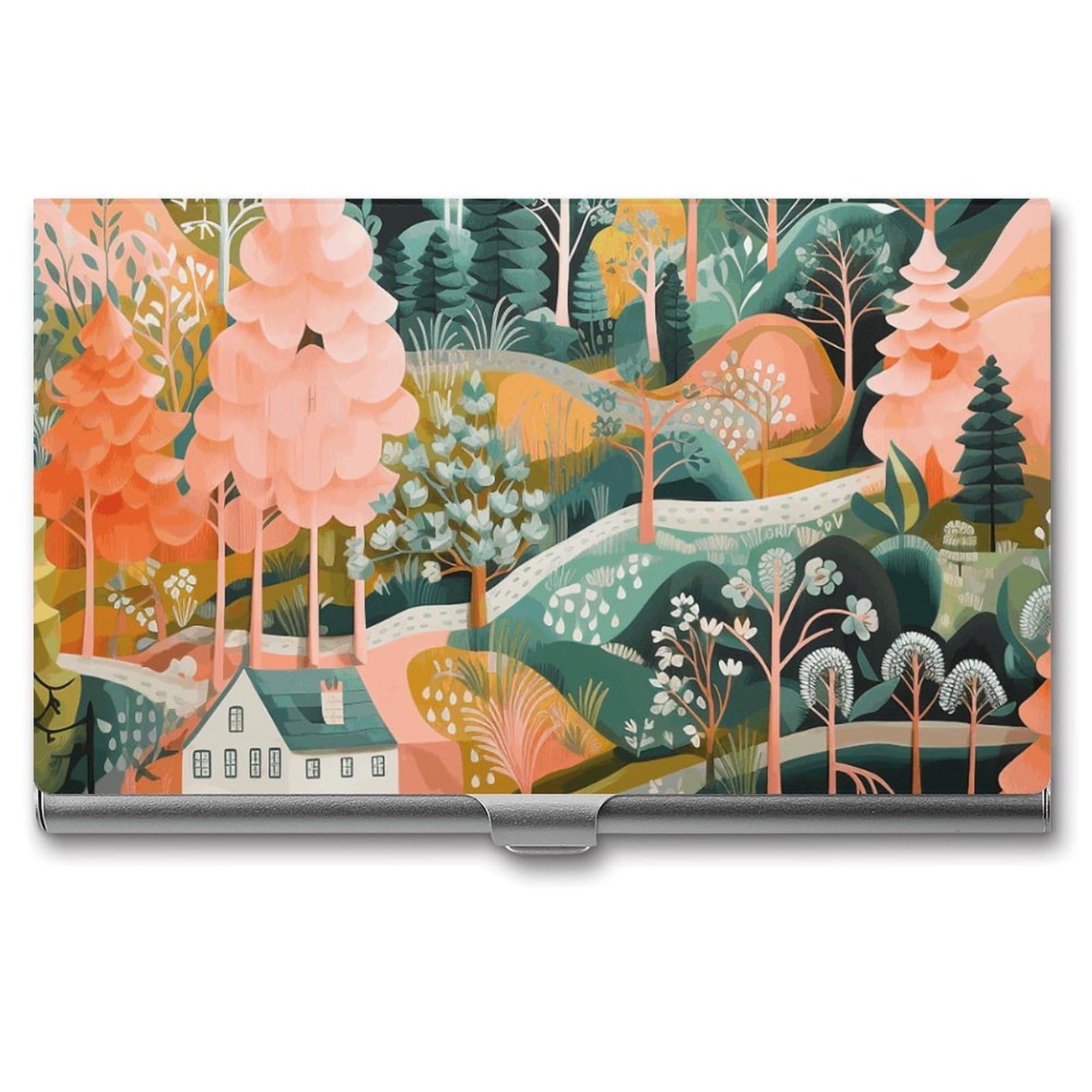 BTCOWZRV Orange And Green Business Card Holder Metal Slim Business Card Case, Pocket Card Holder for Men Women Purse Name Card Holder Stainless Steel Wallet Credit ID Case for Office