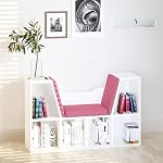 HOMCOM 6-Cubby Bookcase with Seat Cushion, Cube Storage Shelf Bookshelf with Reading Nook for Home Office, Study, Pink