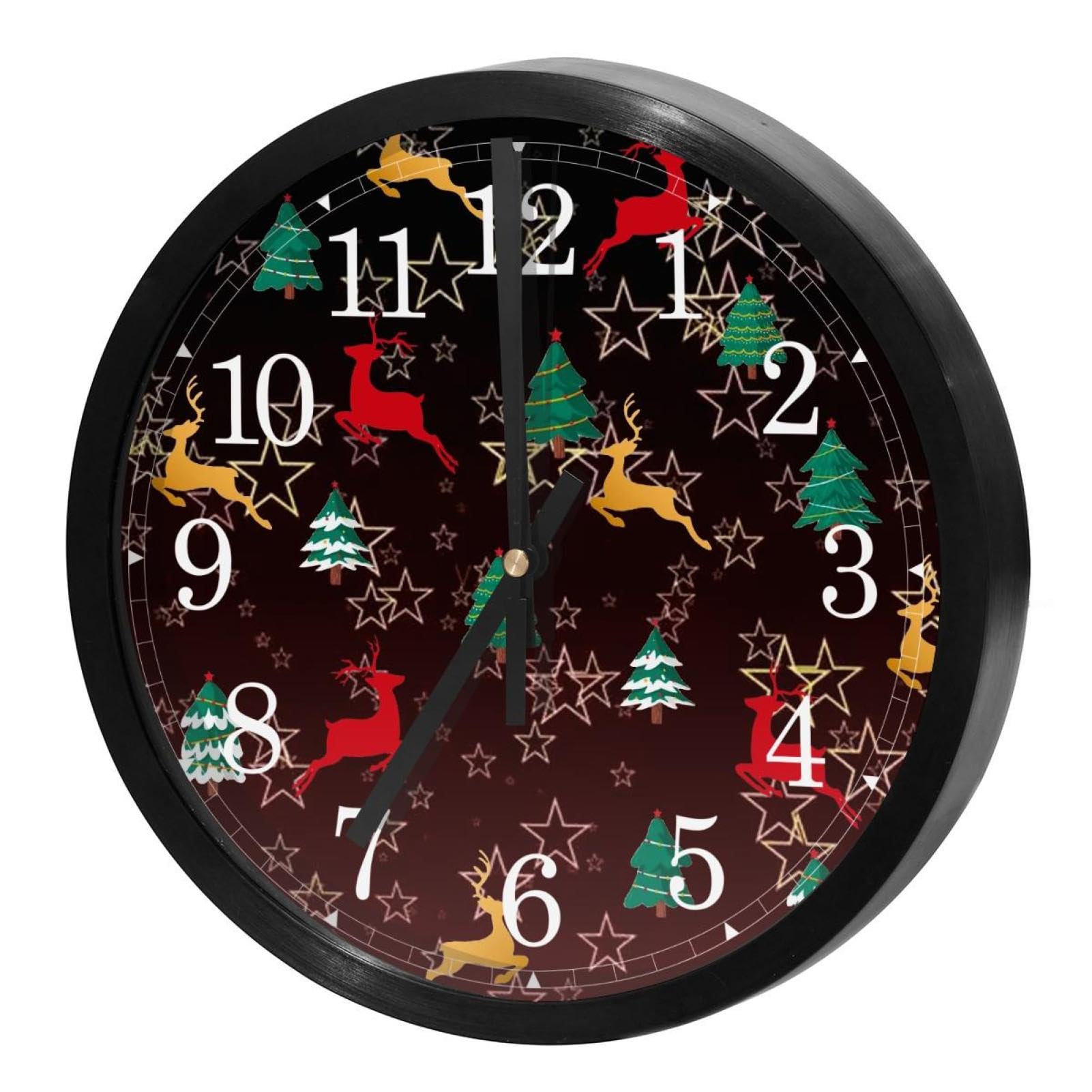 Horloge murale silencieuse à quartz motif cerf et sapin de Noël pour maison et cuisine