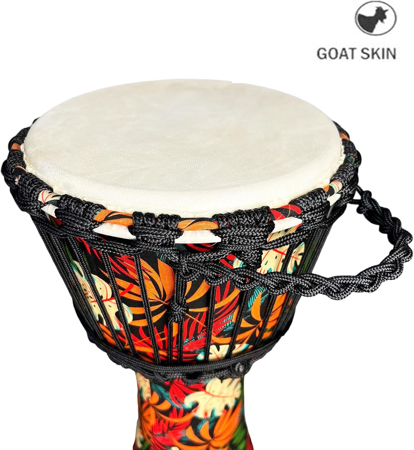 TAOSKNE 8.5inch Djembe West African Style Tambourine, Congo, Goat Skin Drum Head, Professional Sound Quality，Hand Drum, Special Holiday Gift. (Colorful leaves)