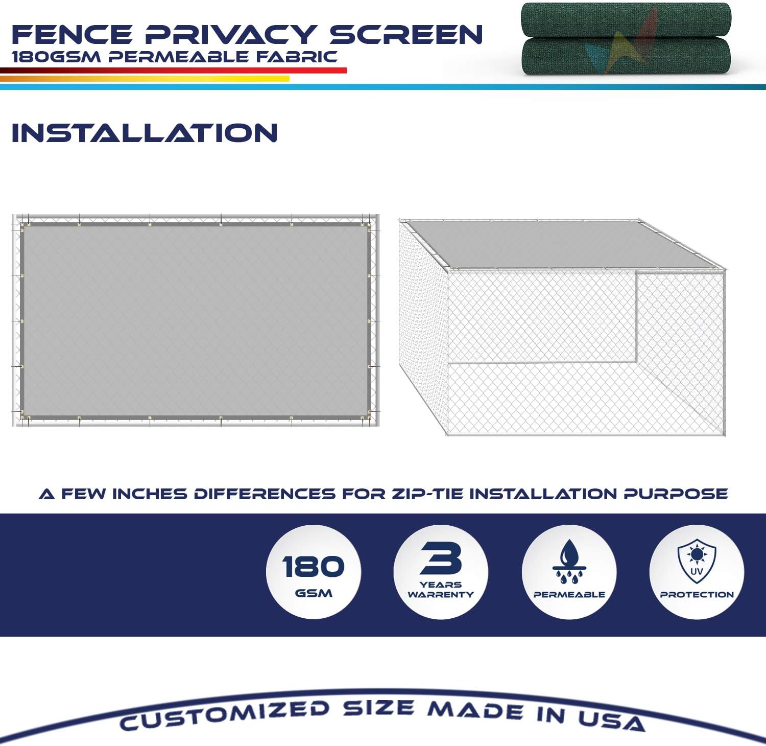 Windscreen4less Fence Privacy Screen 2' x 7' Heavy Duty Windscreen Fencing Mesh Fabric Cover for Patio Garden Backyard Lawn Carport Pool Fence, Green