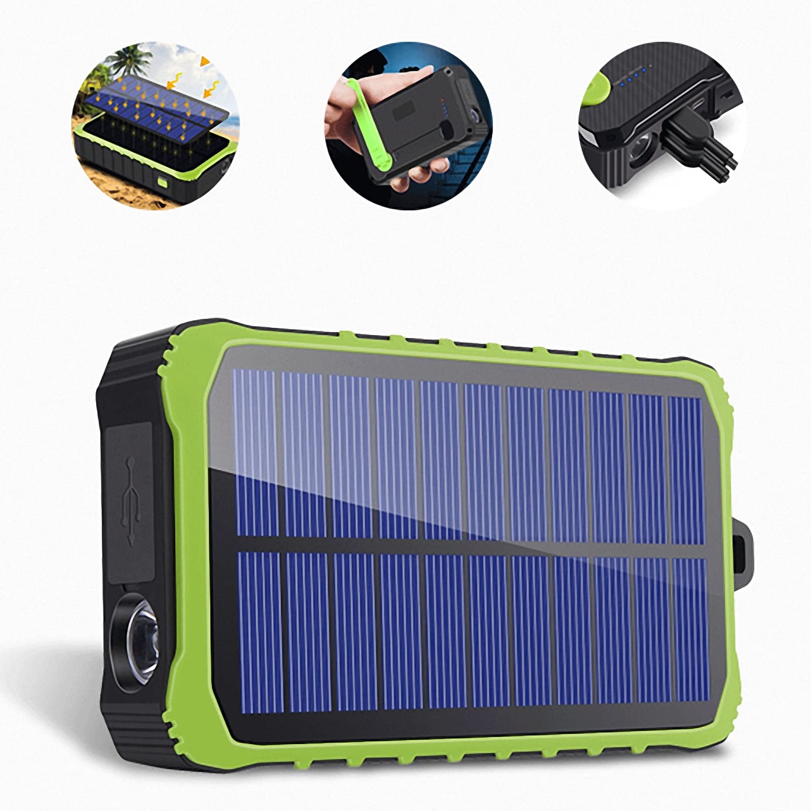 Powerbank solarny 12000 mAh, przenośna korba ręczna/ładowanie USB/ładowarka do panelu słonecznego, 2 wyjścia ładowania, z latarką oświetleniową, kompatybilna z większością smartfonów, pomarańczowy, 12000 mAh