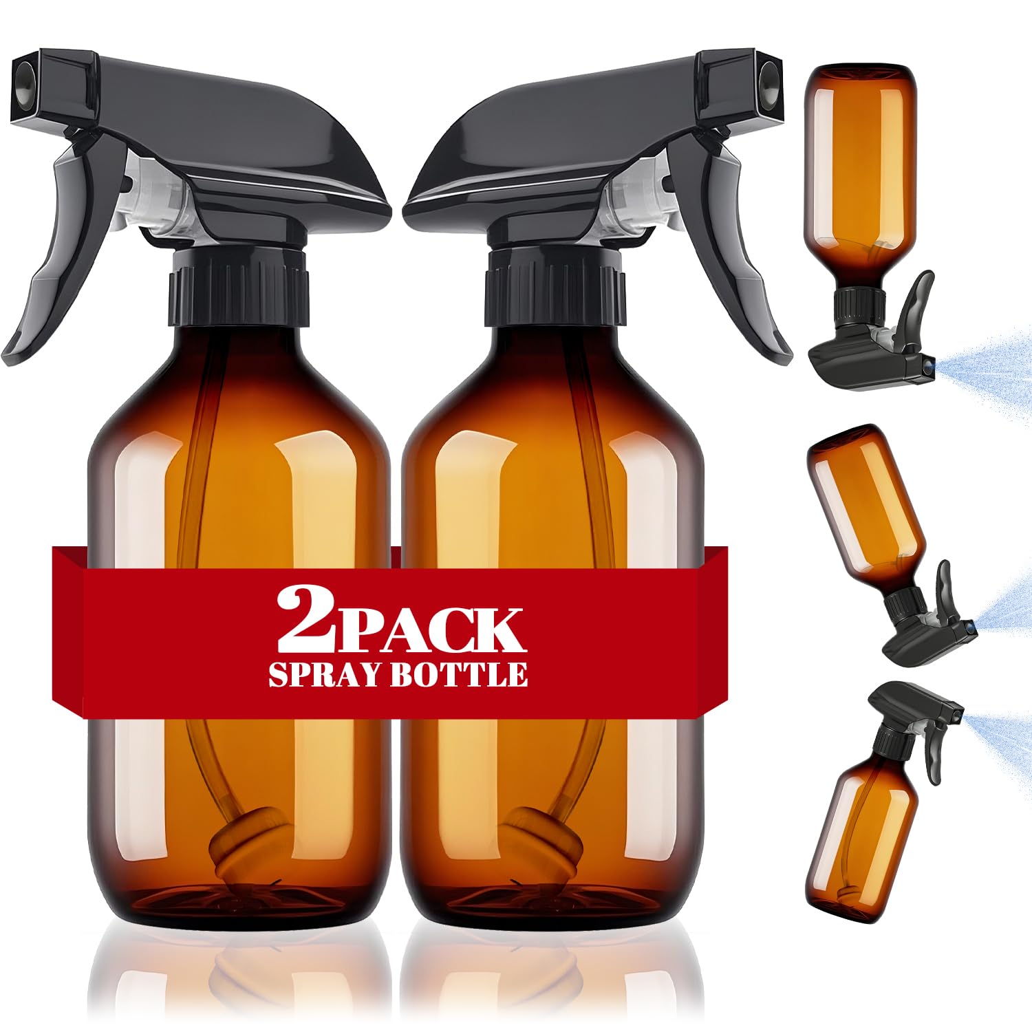 AMORIX 360° Plastic Spray Bottles, 2 Pack, 10 oz/300 ml, Adjustable Nozzle