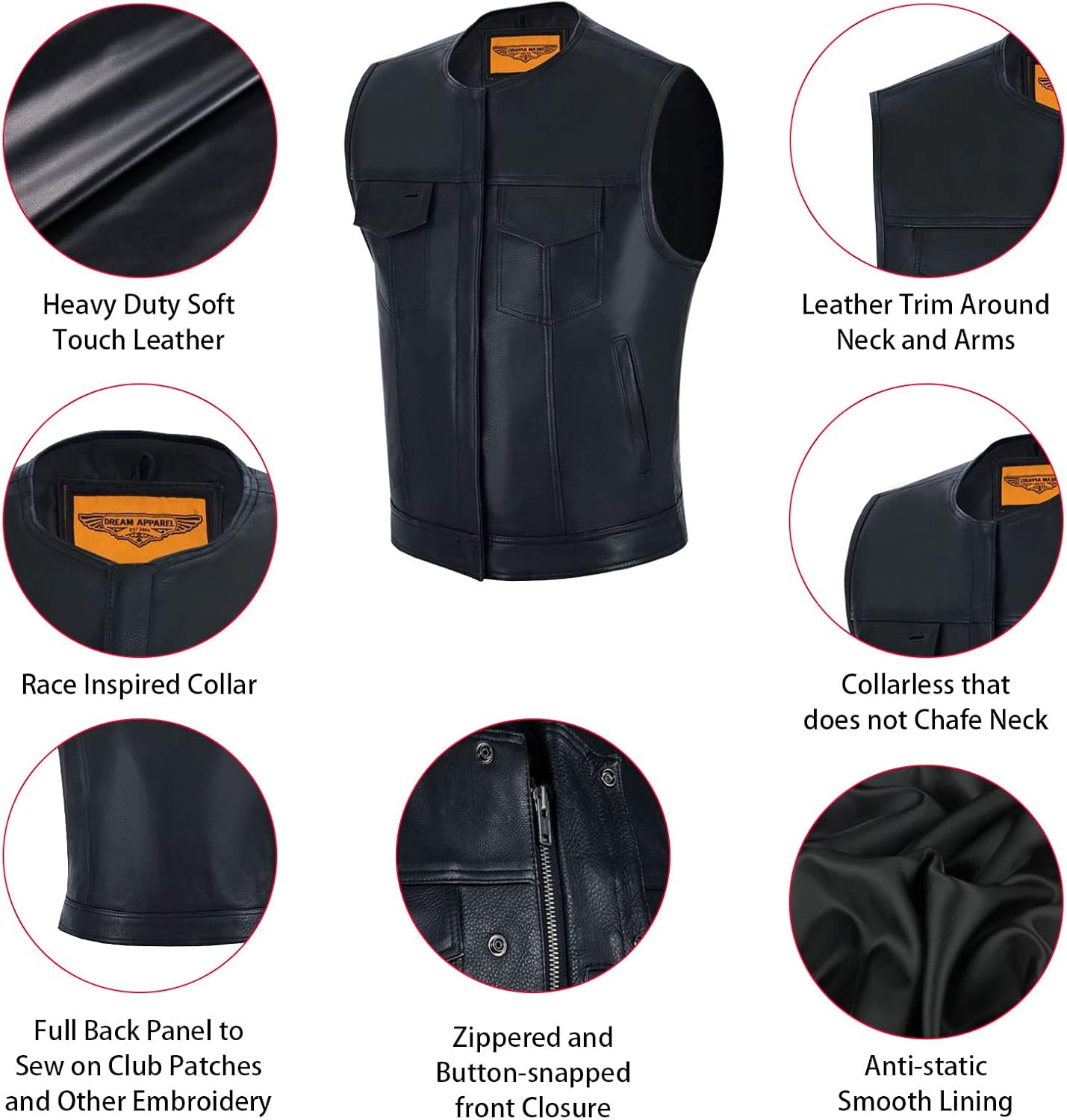 GARGOYLE BELLS Men's Leather Motorcycle Vest SOA Style Vest With Gun Pockets Biker Club Vest For Men - Image 3