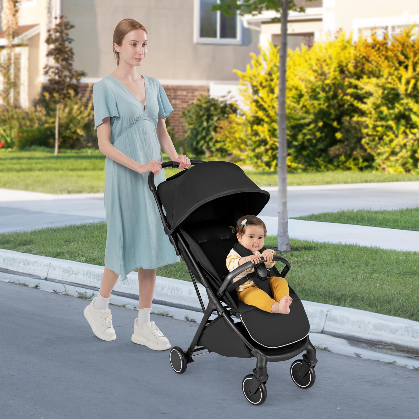 COSTWAY Kinderwagen klappbar, Reisebuggy mit Liegefunktion, Kinderbuggy tragbar mit verstellbarer Rückenlehne, Verdeck & Fußstütze, Babywagen mit Sicherheitsgurt bis 15 kg Belastbar (Schwarz)