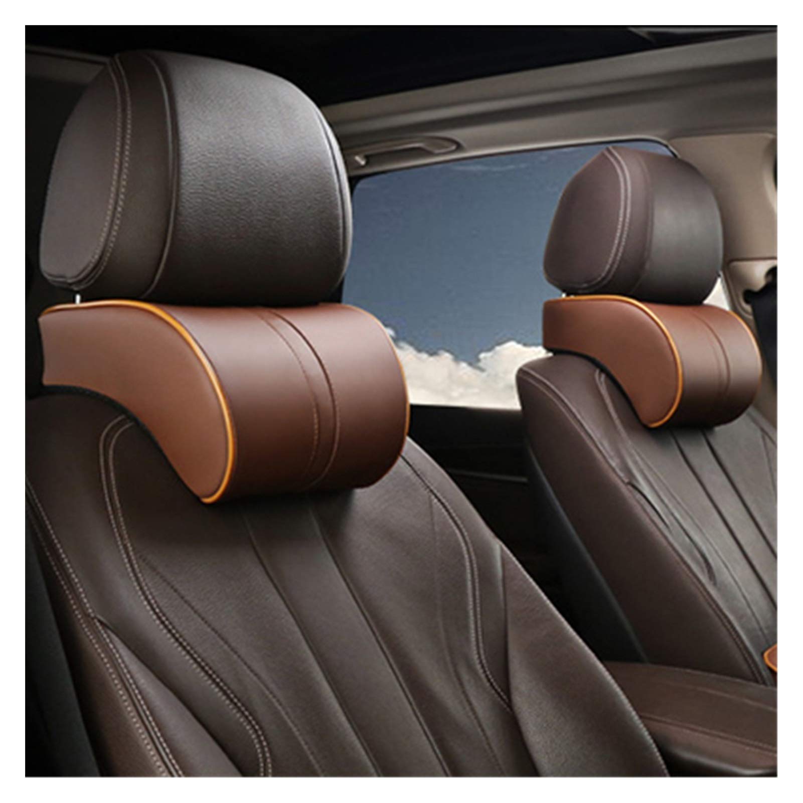 yaoqijie PU in Pelle seggiolino Auto Cuscino Cuscino Memory Schiuma Auto Testa Collo Riposo Supporto Cuscino Auto Sedile Auto Posteriore Cuscino Cuscino poggiatesta Lasting (Color : 1 Coffee Neck)
