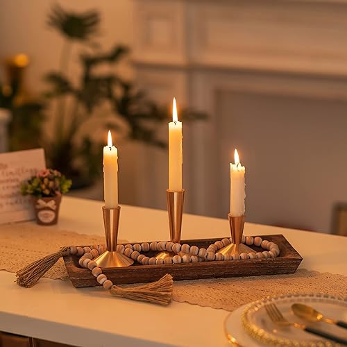 Vista 2 de Hanobe Bandeja de madera para decoración de velas bandejas largas rústicas de madera rectangular para decoración de granja estrecha para comedor