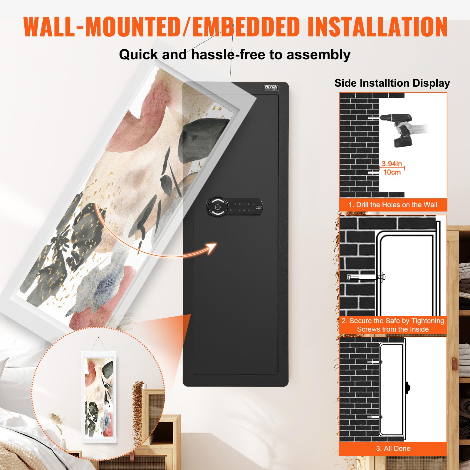 VEVOR Caja Fuerte para Armas de Pared 4 Niveles Teclado Lector Huellas Acero Laminado Frío Q235 1050x338x82 mm