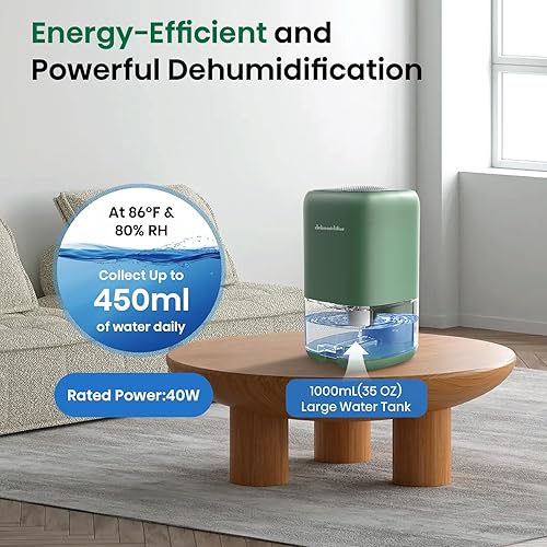 Miniatura 4 de Deshumidificador, deshumidificadores pequeños de 30 onzas para el hogar, silencioso con apagado automático, deshumidificadores portátiles para
