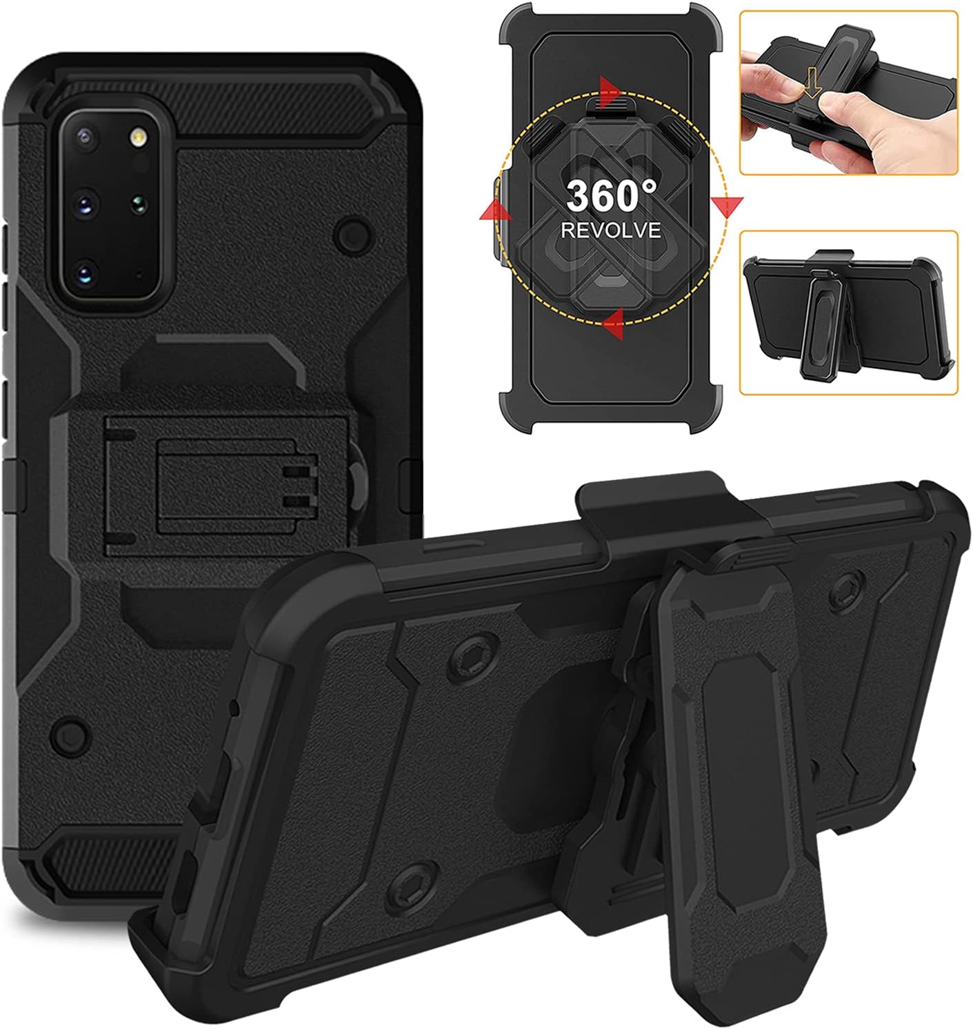 DuraSafe Cases for Samsung Galaxy S20 Plus 6.7" 2020 SM-G985 SM-G985F SM-G985F/DS Heavy Duty Military Print Belt Clip Rugged Cover - Black(with Holster)