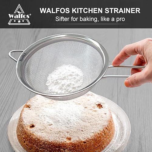 Vista 7 de Walfos Extra Fine Mesh Strainer Set of 4-9.35", 6.95", 4.6", 2.7", Stainless Steel 30 Mesh Sieve with Sturdy Handle, Kitchen Food Strainers Sifters