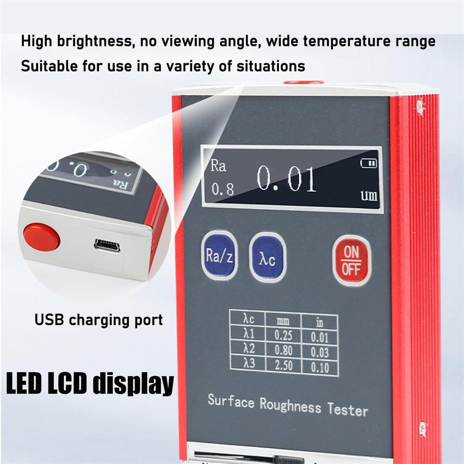 Medidor De Rugosidad Superficial para Mediciones De Alta Precisión, Rango De Medición: Ra/Rq 0,05~15,0 μm, Rz/RT 0,1~50,0 μm, Herramienta De Inspección De Piezas con Pantalla LED