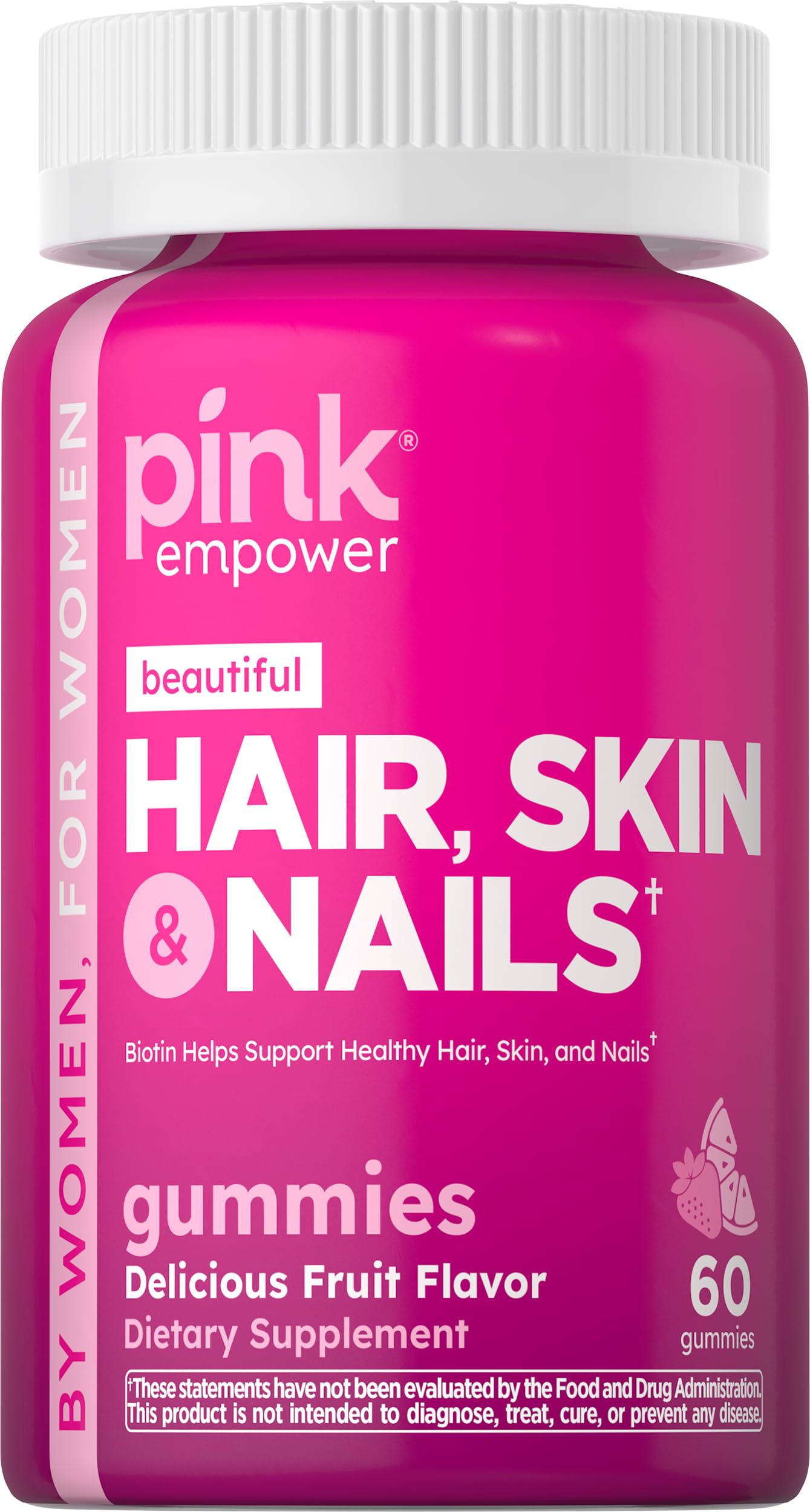 Hair Skin Nails Gummies | 60 Count | Plus Biotin | Non-GMO & Gluten Free Vitamins for Women | Strawberry Flavor