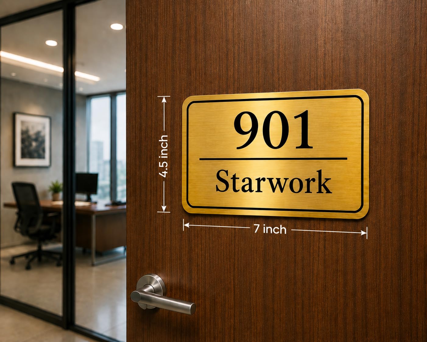 Customized Acrylic Name Plate | Personalized House Number Sign for Home & Office | Premium Golden Brushed Finish | Modern, Weatherproof(Self-Adhesive) | Flat/Apartment/Hotel Door Sign (7 x 4.5 Inches)(Golden) — Amazon image 4