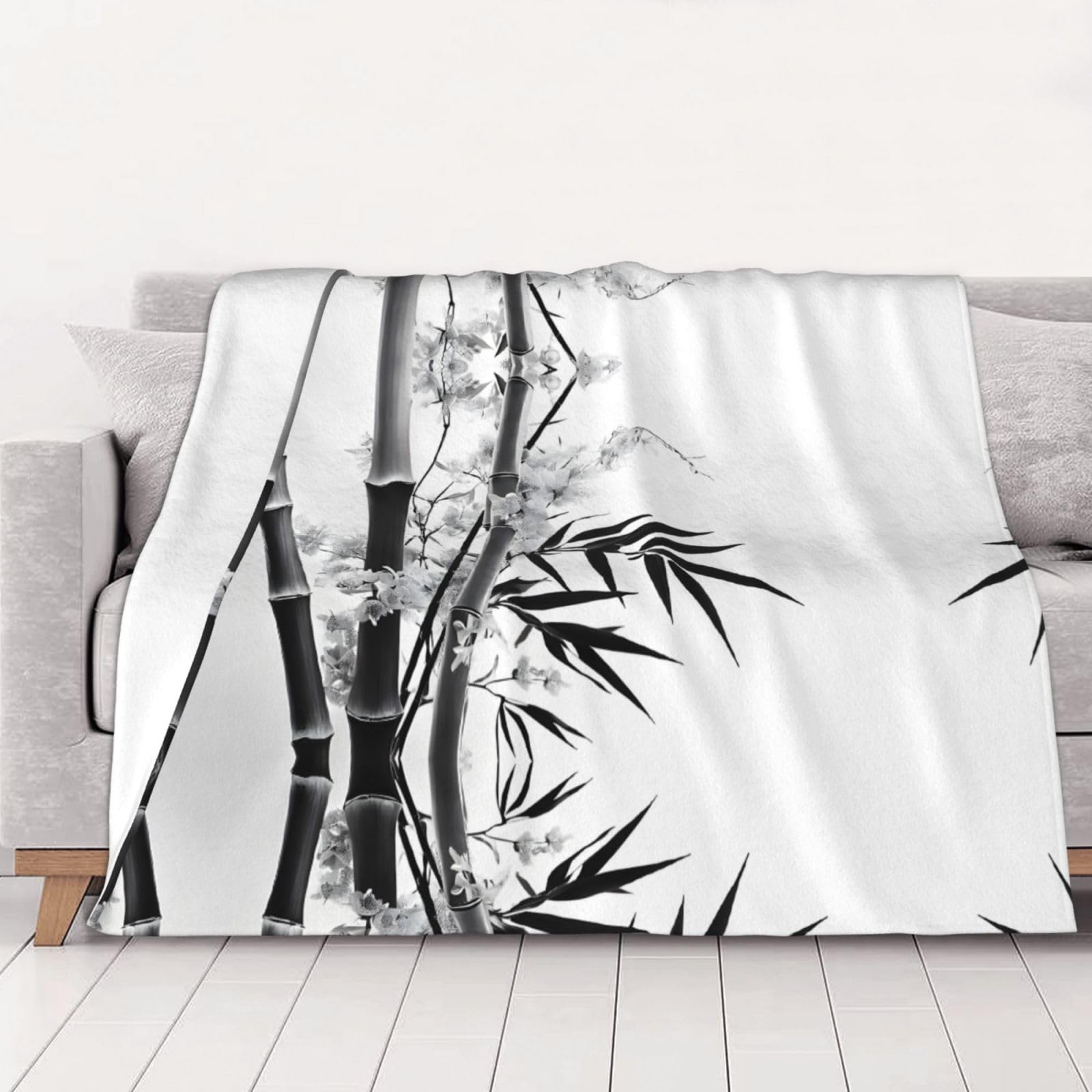 Ttkjshmgc Tree Image Chinese Calligraphy -Print 280g Flannel Fleece Blanket 80"x60", Lightweight & Machine Washable For Sofa, Camping And Family Warmth