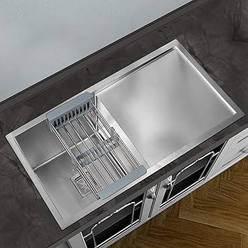 Chirag 37x18x10 Drainboard Handmade Kitchen Sink, Single Bowl, 37 Inch, 304-Grade, 16-Gauge, Stainless Steel Sink | Extra Heavy | Dent-Resistant | Nano Coating |