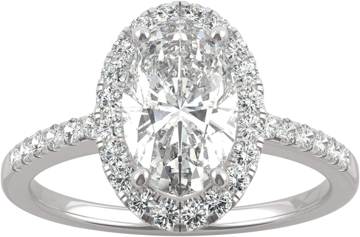 Charles & Colvard 14K Gold Moissanite 10x6mm Elongated Oval Halo Engagement Ring, 2.62cttw DEW
