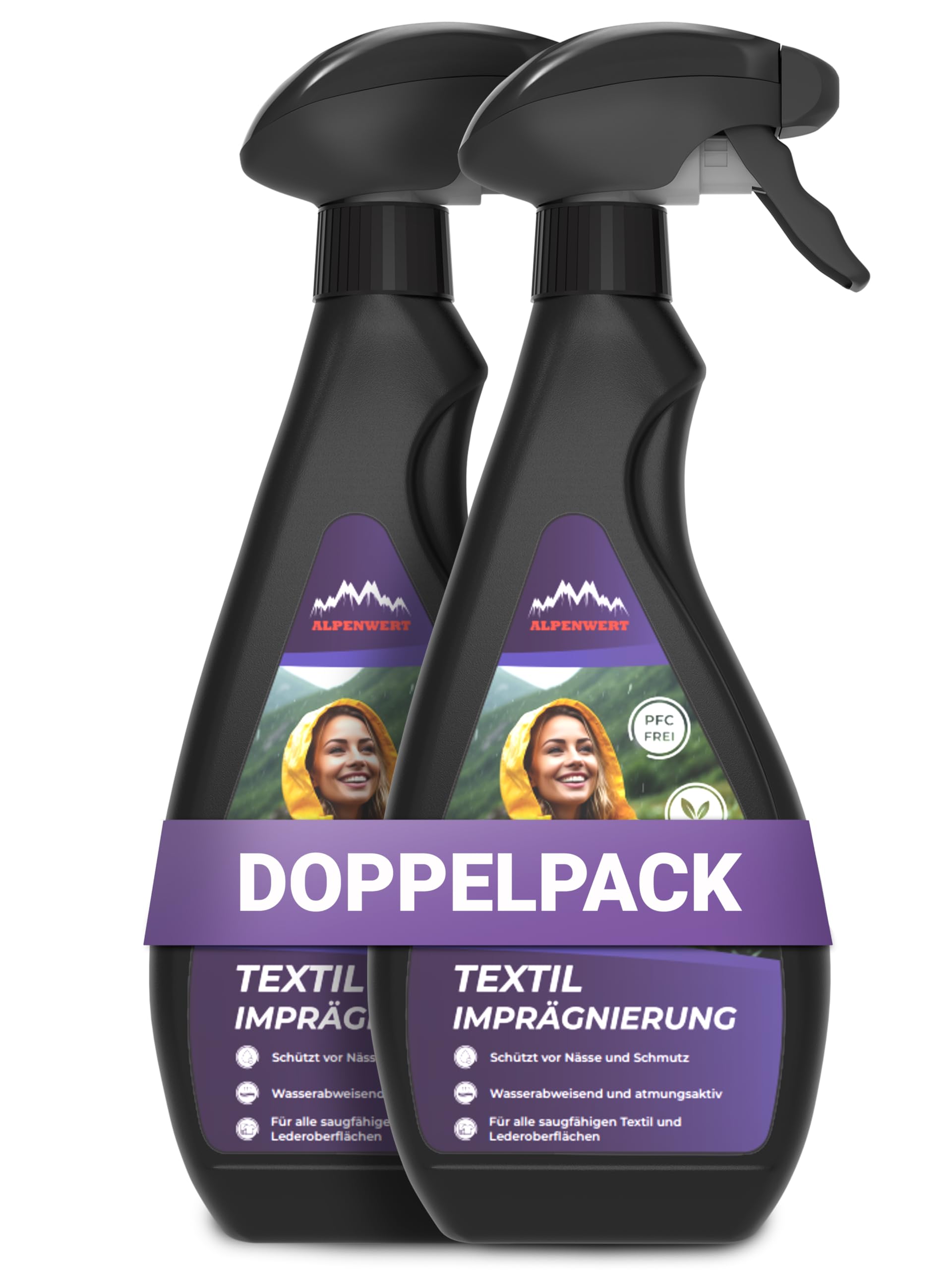 Alpenwert - Textil Imprägnierspray 1000ml [LANGZEIT-ABPERL-SCHUTZ] Made in Germany für Textilien Outdoor, Schuhe, Skibekleidung, Zelte uvm. Outdoor (2x500ml)