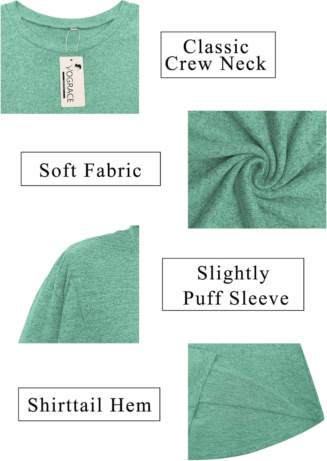 VOGRACE Womens-Plus-Size-Tops Crew Neck Puff Sleeve Shirts Casual Tunic Sweatshirts XL-5XL - Image 3