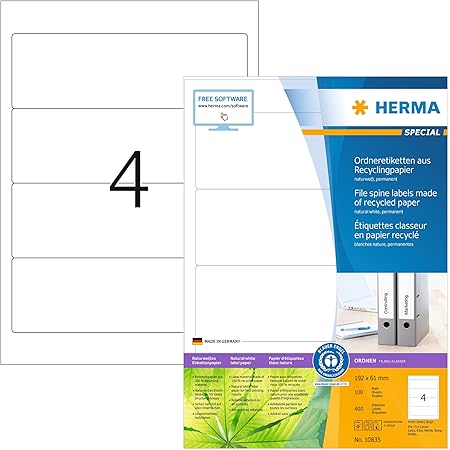 50 Stück Ordnerrücken Aufkleber - Selbstklebend 5,8x20 Cm Weiß