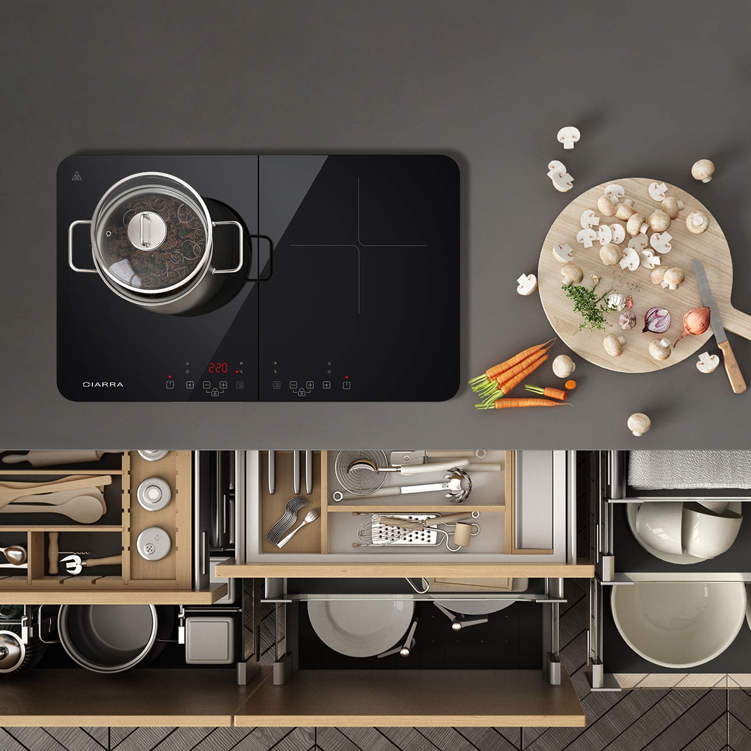 CIARRA CUTIH2 Portable Induction Hob 13 Amp Plug 2800W Double Cooking